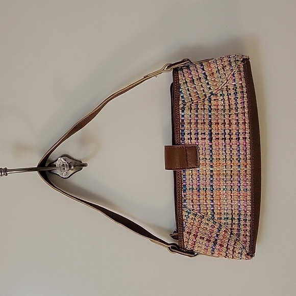 Vtg LIZ CLAIBORNE Y2k Pastel Rainbow Metallic Basket Tweed Carpet Baguette Bag - Picture 5 of 9